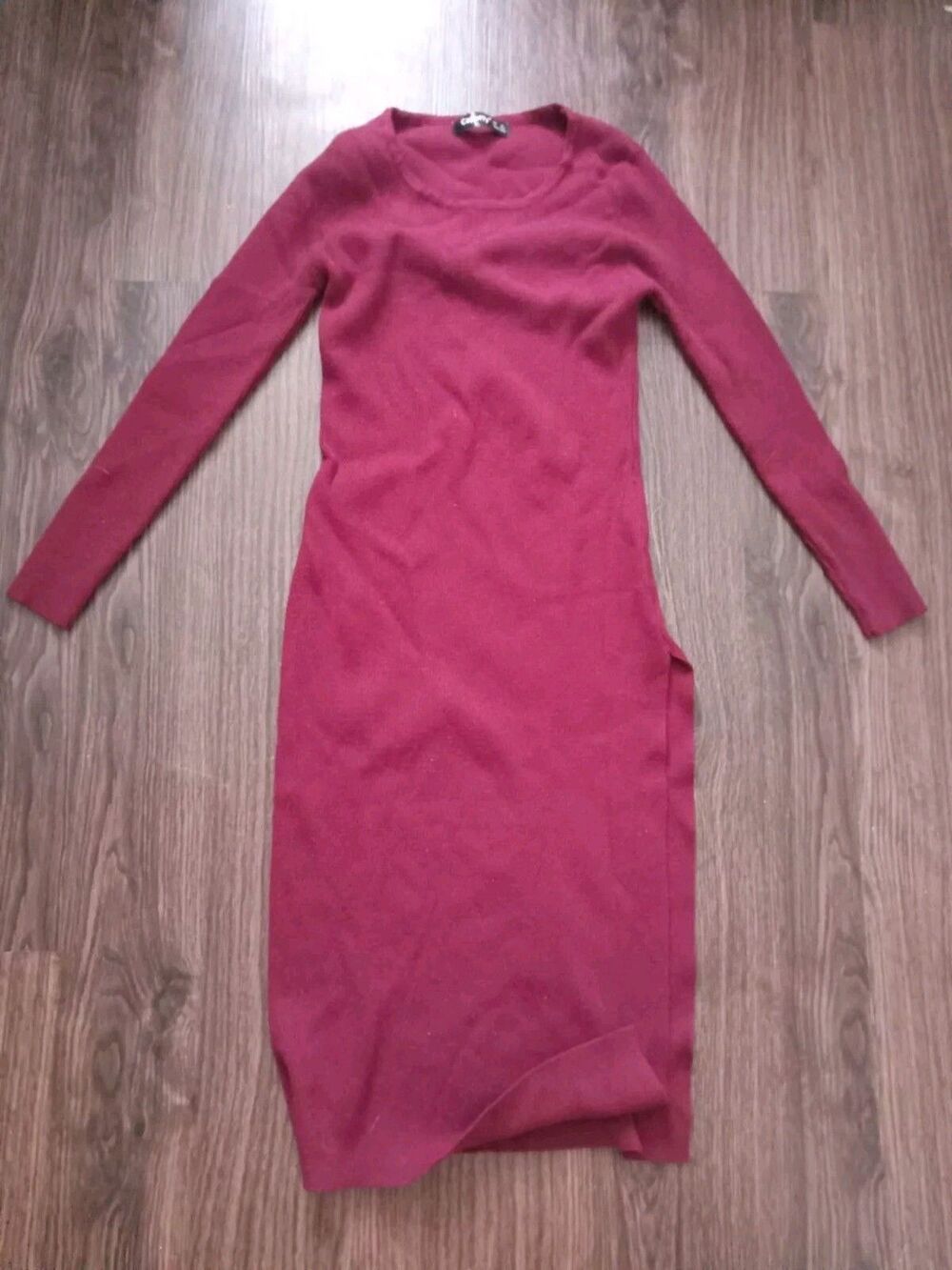 Capuffy Maroon Knot Ribbed Sweater Dress Womens Size Medium